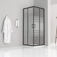 Duschkabine mit Schiebetüren Eckdusche mit Rollensystem aus teilsatiniertem ESG Glas 185cm Hoch mit schwarzen Profilen DK79 80x95 cm Duschkabine mit Schiebetüren Eckdusche mit Rollensystem aus teilsatiniertem ESG Glas 185cm Hoch mit schwarzen Profilen DK79 80x95 cm von IFLAIR