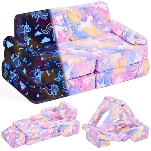 IFNOW Modulares Einhorn-Kindersofa, leuchtet im Dunkeln, Fantasie, Polyester-Mischgewebe, 117,8 cm L x 55,9 cm B x 30,5 cm H, Einhorn-Farbe, Spielzimmer von IFNOW