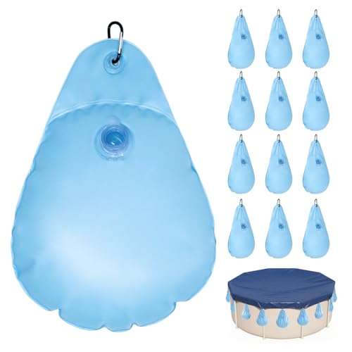 IFOYO 12 Stück Pool-Abdeckungs-Wassergewichtsbeutel mit Haken, dickes PVC-Wassergewicht für oberirdische Poolabdeckung, Frostschutz-Wintergewichte, Taschen zum Verschließen von Poolplanen von IFOYO