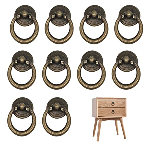 IFUDE 10 Stück Schubladengriffe Möbelgriffe Vintage Bronze Mit Schrauben Möbeltürgriffe Ziehen Ring Schrankgriffe Ringknöpfe für Küche, Schubladen, Schränke, Kommode, MöBelschrank von IFUDE