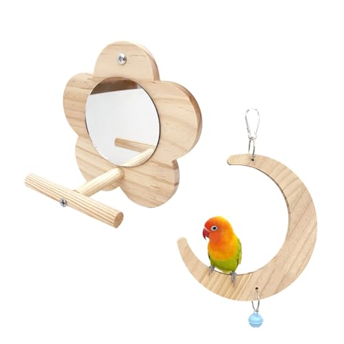 Papageienspielzeug Graupapagei Holz Mond Schaukeln Vogelkäfig Barsche Spiegel Papagei Vogelspiegel, Sitzstangen Vogelständer mit Spiegel Papageienspielzeug Graupapagei Holz Mond Schaukeln Vogelkäfig Barsche Spiegel Papagei Vogelspiegel, Sitzstangen Vogelständer mit Spiegel von IFUDE