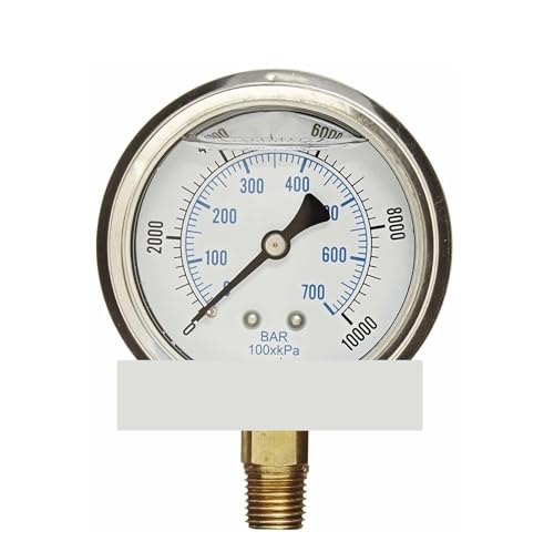 10er-Pack flüssigkeitsgefüllte Druckmessgeräte 0–10.000 PSI 2,5"-Oberfläche 1/4" NPT-Druckentlastungsanschlüsse - von IFXAVJWSQ
