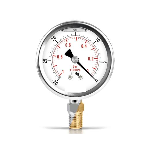 2,5" flüssigkeitsgefülltes Vakuum-Manometer - 30Hg/0-1Bar, SS-Gehäuse, Messing-Druckminderer 2,5" flüssigkeitsgefülltes Vakuum-Manometer - 30Hg/0-1Bar, SS-Gehäuse, Messing-Druckminderer von IFXAVJWSQ