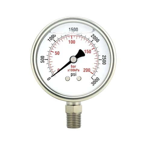 2 Zoll Manometer, Edelstahlgehäuse, flüssigkeitsgefüllt, untere Halterung, 3000 PSI- 2 Zoll Manometer, Edelstahlgehäuse, flüssigkeitsgefüllt, untere Halterung, 3000 PSI- von IFXAVJWSQ