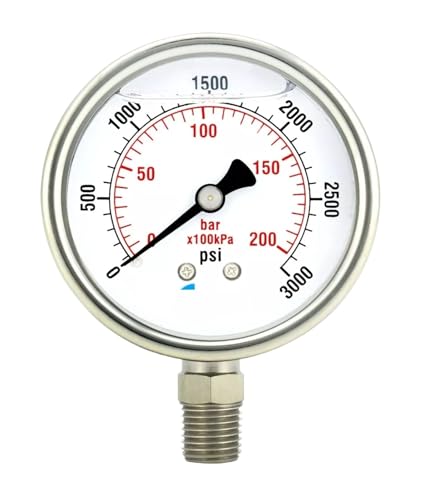 2 Zoll Manometer, Edelstahlgehäuse, flüssigkeitsgefüllt, untere Halterung, 3000 PSI- von IFXAVJWSQ