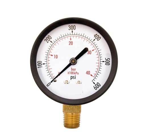 2-Zoll-Mehrzweck-Druckmessgerät, 1/4-Zoll-NPT-Untersitz, schwarzes Stahlgehäuse, 0-600 PSI- von IFXAVJWSQ