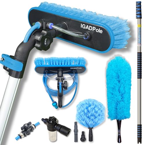 IGAD Pole 6m Warsburste Waschset – Wasserführende Bürste mit Seifenspender und Schlauchanschluss, Ideal für Auto, Fenster & Solarreinigung von IGAD