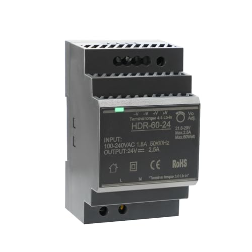 Netzteil zur Hutschienenmontage 24V 2.5A 60W Schaltnetzteil Transformator AC zu DC für Industrie LED Beleuchtung und Automatisierung HDR-60-24 Netzteil zur Hutschienenmontage 24V 2.5A 60W Schaltnetzteil Transformator AC zu DC für Industrie LED Beleuchtung und Automatisierung HDR-60-24 von IGEYAPA
