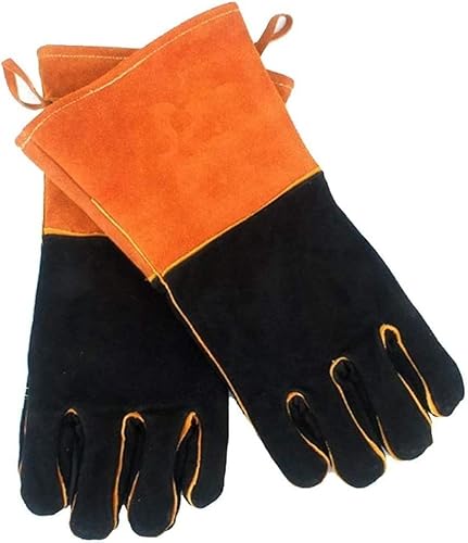 Hitzebeständige Handschuhe, Lederschmiede, feuerbeständig/hitzebeständig, Camping-/Kochhandschuhe mit Trageband, Kaminofen-Topflappen-Schweißerhandschuh, 2 Paar Hitzebeständige Handschuhe, Lederschmiede, feuerbeständig/hitzebeständig, Camping-/Kochhandschuhe mit Trageband, Kaminofen-Topflappen-Schweißerhandschuh, 2 Paar von IGGLL