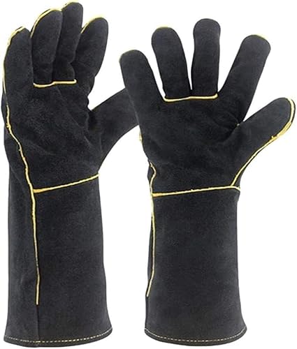 Hitzebeständige Handschuhe, Lederschmiede-Hitze-/Schnittschutz, Camping-/Kochhandschuhe 2 Paar, Schweißer-Kaminofen-Topflappen-Handschuh von IGGLL