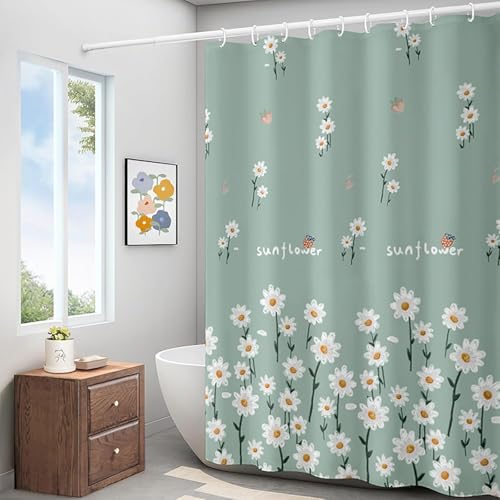 IGINOA Duschvorhang 180x200 Grün Antischimmel Badevorhang Shower Curtains Wasserdicht Blumen mit ösen Motiv Duschrollo Schimmelresistent Badewanne Vorhang Pflanzen Duschvorhänge Waschbar Muster von IGINOA