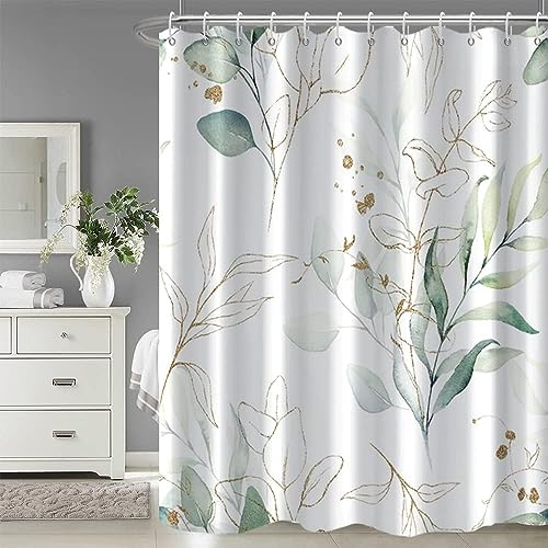 IGINOA Duschvorhang 180x200 Grün Antischimmel Badevorhang Shower Curtains Weiß Wasserdicht mit ösen Motiv Duschrollo Schimmelresistent Badewanne Vorhang Pflanzen Duschvorhänge Waschbar Muster von IGINOA