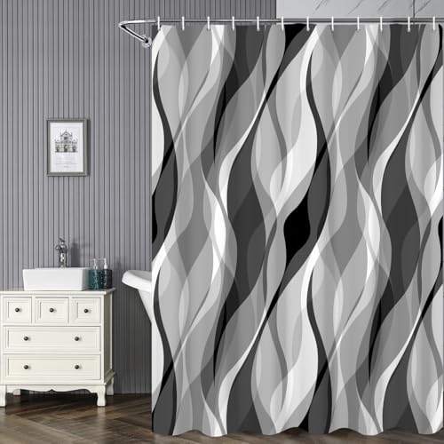 IGINOA Duschvorhang 180x200 Schwarz Antischimmel Badevorhang Shower Curtains Weiß Wasserdicht mit ösen Motiv Schimmelresistent Lustig Anthrazit Badewanne Vorhang Waschbar Muster Duschvorhänge von IGINOA