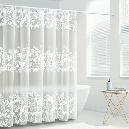IGINOA Duschvorhang 180x200 Transparent Durchsichtig Weiß Antischimmel Badevorhang Shower Curtain Wasserdicht Blumen mit ösen Magnet Motiv Schimmelresistent Badewanne Vorhang Badewannenvorhang Muster von IGINOA