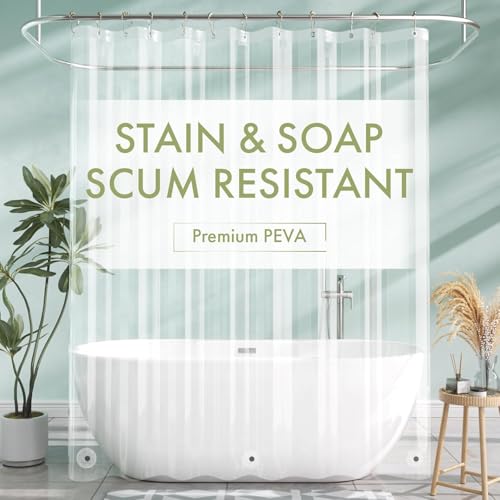 IGINOA Duschvorhang 180x200 Transparent Durchsichtig Weiß Antischimmel Badevorhang Shower Curtains Weiss Wasserdicht mit ösen Motiv Magnet Schimmelresistent Badewanne Vorhang Duschvorhänge Bathroom von IGINOA