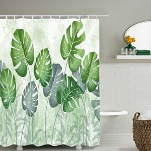 IGINOA Duschvorhang Grün Antischimmel 180x180 Badevorhang Shower Curtains Wasserdicht mit ösen Motiv Schimmelresistent Badewanne Vorhang Pflanzen Waschbar Muster Duschvorhänge Badewannenvorhang von IGINOA