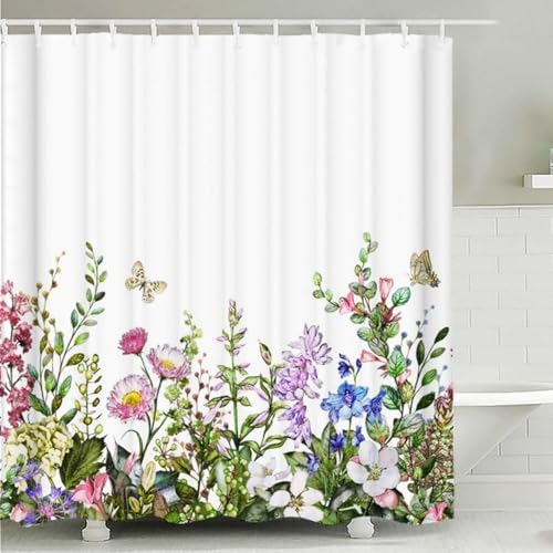 IGINOA Duschvorhang Grün Antischimmel 180x180 Bunt Badevorhang Weiß Shower Curtains Wasserdicht Blumen mit ösen Motiv Schimmelresistent Badewanne Vorhang Pflanzen Waschbar Muster Duschvorhänge von IGINOA