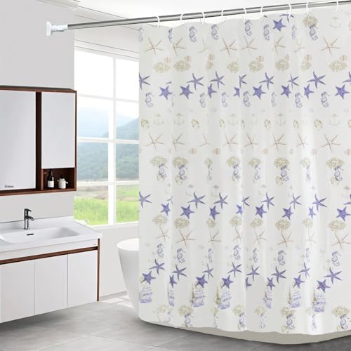 IGINOA Duschvorhang Weiß Antischimmel 180x180 Badevorhang Shower Curtains Wasserdicht mit ösen Lila Motiv Duschrollo Schimmelresistent Badewanne Vorhang Duschvorhänge Meer Muster Badewannenvorhang von IGINOA