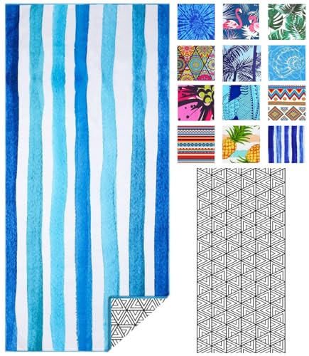IGINOA Strandtuch XXL Microfaser Strand Handtuch Blau Gestreift 180x90 Badetuch Groß Schnelltrocknendes Strandhandtuch Damen Dünn Leicht Microfasertuch Strandtücher Mädchen Beach Bath Towel von IGINOA