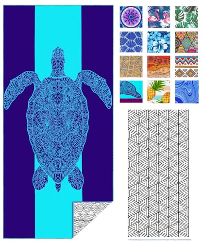 IGINOA Strandtuch XXL Microfaser Strandhandtücher Mikrofaser Badetuch Lila Schildkröte 1Set Beach Towels 180x90 Schnelltrocknend Dünn Strandtücher Groß Leicht Badehandtuch Strand Microfasertuch von IGINOA