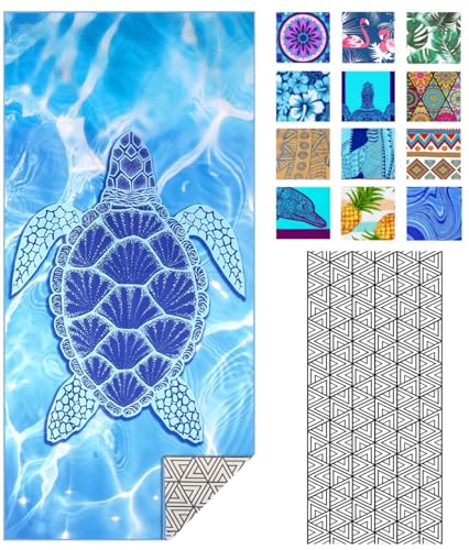 IGINOA Strandtuch XXL Microfaser Strandhandtücher Mikrofaser Badetuch Schildkröte 1Set Beach Towels 180x90 Schnelltrocknend Dünn Strandtücher Groß Leicht Badehandtuch Strand Microfasertuch von IGINOA