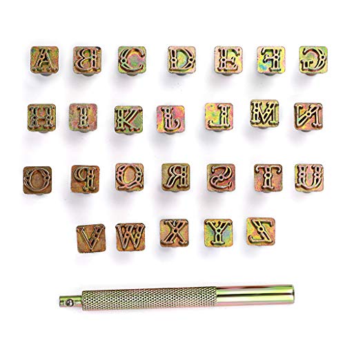 IGNPION 27-teiliges Lederstempel-Set, 9,5 mm, Leder-Präge-Set, Leder-Alphabet, Schnitzerei, Stanzwerkzeug für DIY handgefertigte Lederkunst von IGNPION