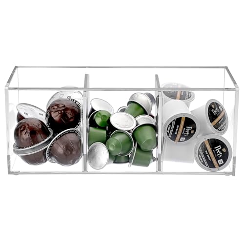 IGNPION Acryl Kaffeepads Aufbewahrungsbox 3-Fach Kaffeekapseln Aufbewahrungshalter Kompatibel mit Allen Kaffeepads und Kapseln Acryl Vorratsbehälter mit Deckel von IGNPION