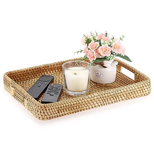 IGNPION Dekorativer Rattan-Serviertablett mit Griffen für Couchtisch, Schreibtisch, Wohnzimmer von IGNPION