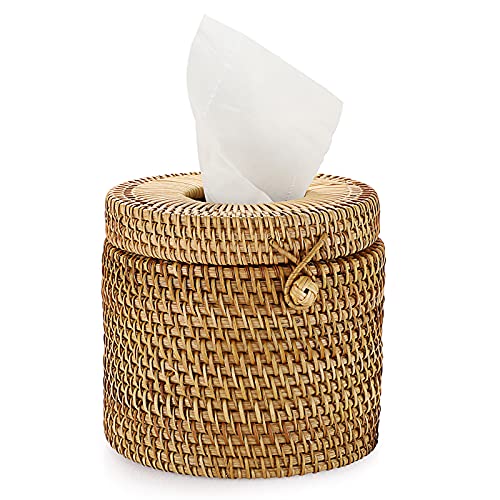 IGNPION Papiertaschentuchbox aus Rattan, Dekoration Kosmetiktücherbox Handgewebt Taschentuchbox, Servietten Aufbewahrungsbox für Haus, Hotel (15x14cm, Natural) von IGNPION