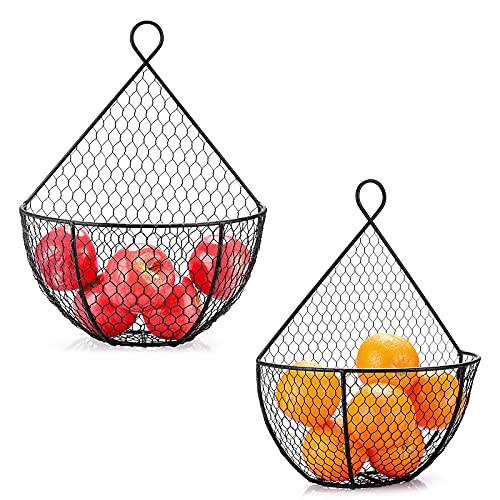 IGNPION Set mit 2 hängenden Metallkörben für Obst und Gemüse, zur Wandmontage, Schwarz von IGNPION