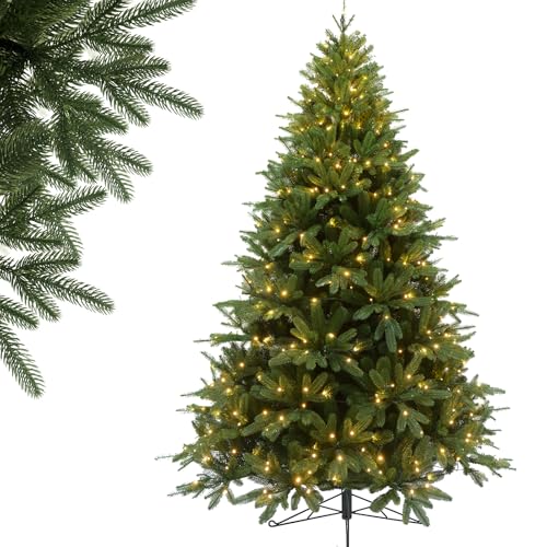 IGOOD Künstlicher Weihnachtsbaum Christbaum mit Beleuchtung 500 Warmweißen und Mehrfarbigen Licht, Nordmanntanne Edle 100% Spritzguss mit 2001 Dichte Nadeln, PE Tannenbaum 210cm Für Weihnachten-Deko von IGOOD