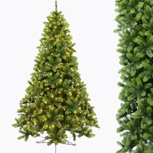 IGOOD Weihnachtsbaum Künstlich 100% Spritzguss 210cm mit Beleuchtung 500 Warmweißen und Mehrfarbigen Lichtern,1315 Dichte Astspitzen, PE Tannenbaum Edle Nordmanntanne Für Weihnachten-Deko von IGOOD