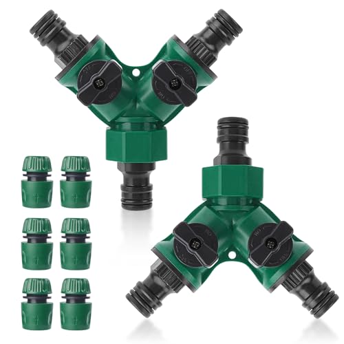 2 Wege Schlauch Rohr Verteiler, Gartenschlauch-Wasserverteiler, 2 Stück 3/4 Zoll 2 Wege Verteiler Wasser mit Ventil, 6 Pcs Schlauchverbinder 1/2 Zoll, für Landschaftsbau, Blumenanbau, Bewässerung von IGRARK