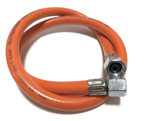 Gasschlauch 150 cm, 1/4" links, Stahl Fitting, Winterfest und flexibel, Orange - ideal für Gasgrills, Heizstrahler, Hockerkocher, Gaskocher, Lampen, uvm. (150 cm mit Stahl Fitting) von IGT