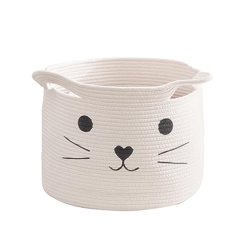 IGTOPS 2 IN 1 Aufbewahrungskorb Kinder & Wäschekorb, Baumwollseil Geflochten, Multifunktions-Aufbewahrungskorb, Weiß, Cartoon Maomao, Zusammenklappbar, 40x30 cm von IGTOPS
