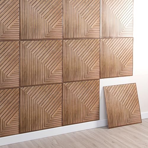 3D Wandpaneele Selbstklebend, 10 Stück Holzoptik Wandverkleidung Selbstklebend, 3D Wall Panel für Innenwanddekoration, 3D Akustikpaneele, 30x30cm (Gelb) von IGTOPS