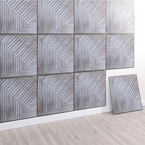 3D Wandpaneele Selbstklebend, 10 Stück Holzoptik Wandverkleidung Selbstklebend, 3D Wall Panel für Innenwanddekoration, 3D Akustikpaneele, 30x30cm (Grau) von IGTOPS