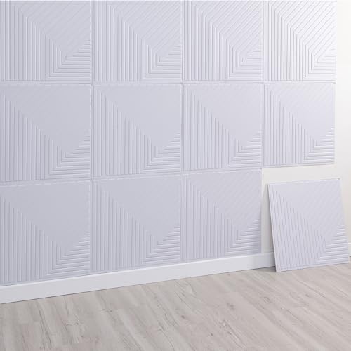 3D Wandpaneele Selbstklebend, 10 Stück Holzoptik Wandverkleidung Selbstklebend, 3D Wall Panel für Innenwanddekoration, 3D Akustikpaneele, 30x30cm (Weiß) von IGTOPS