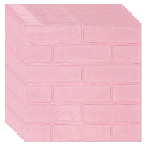 3D Wandpaneele Selbstklebend, 10 Stück Tapete Steinoptik, Steintapete Wandaufkleber, Fototapete Selbstklebend, Dekorfolie für Küche Schlafzimmer Wohnzimmer (35 x 35 x 0.3 cm, Rosa) von IGTOPS