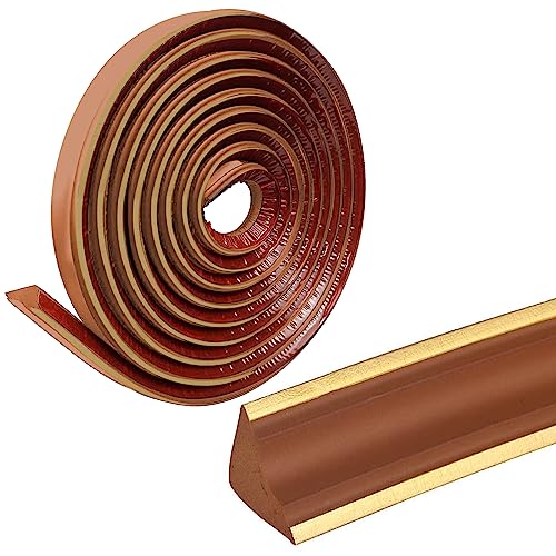 5M Flexible Zierleiste Selbstklebend Caulk Strip Deckenleisten PVC Dreieck Wandleiste Deckenkanten Fliesenkantenleiste für Wandkanten,Dichtungs Zierleisten Schrank 38 * 26mm (Braun mit Gold) von IGTOPS