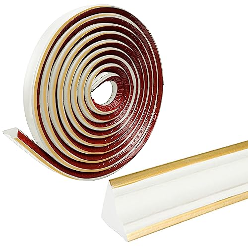 5M Flexible Zierleiste Selbstklebend Caulk Strip Deckenleisten PVC Dreieck Wandleiste Deckenkanten Fliesenkantenleiste für Wandkanten,Dichtungs Zierleisten Schrank 38 * 26mm (Opalin mit Gold) von IGTOPS