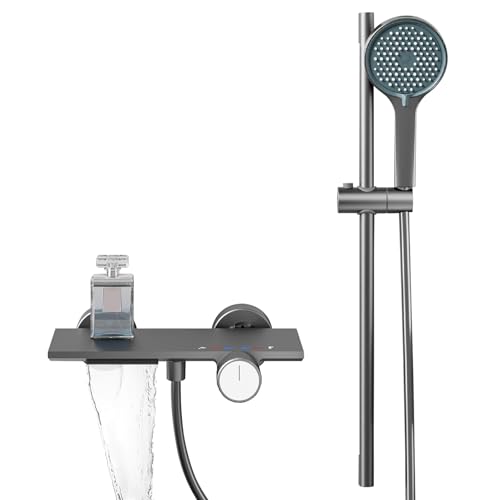Badewannenarmatur Wasserfall mit Handbrause, Wannenbatterie Badarmatur Wasserfall Wasserhahn,70cm Anhebbare Duschstange Badewanne Duschsystem Set Badewannenarmatur Wasserfall mit Handbrause, Wannenbatterie Badarmatur Wasserfall Wasserhahn,70cm Anhebbare Duschstange Badewanne Duschsystem Set von IGTOPS