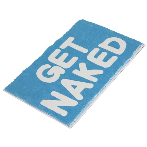 Badezimmerteppich Bunt Badematte rutschfest Waschbar Badteppich Spaßig Badvorleger Weiche Mikrofaser Duschvorleger Absorbierende Badezimmer Teppich Get Naked Badematte (Blau und Weiß, 40*60CM) von IGTOPS