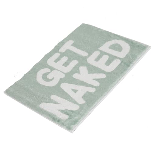 Badezimmerteppich Bunt Badematte rutschfest Waschbar Badteppich Spaßig Badvorleger Weiche Mikrofaser Duschvorleger Absorbierende Badezimmer Teppich Get Naked Badematte (Weiß und Grün, 50*80CM) von IGTOPS
