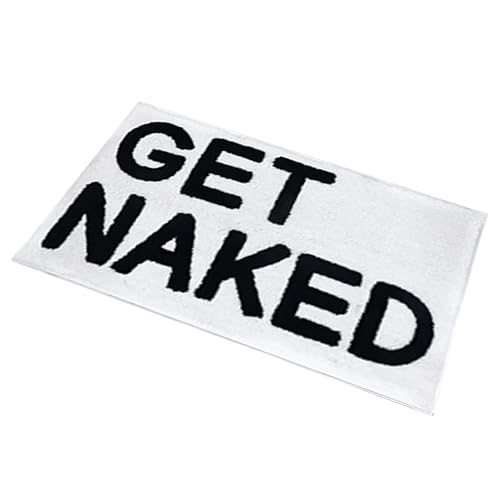 Badezimmerteppich Bunt Badematte rutschfest Waschbar Badteppich Spaßig Badvorleger Weiche Mikrofaser Duschvorleger Absorbierende Badezimmer Teppich Get Naked Badematte (Weiß und Schwarz, 60*90CM) von IGTOPS