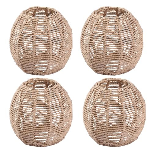 Boho Rattan Lampenschirm Hängelampe Papierlampenschirm Pendelleuchtenschirm Korblampen Hängend Laterne Tischleuchte Ersatzschirm Lampenschirm Zubehör für Tischlampe Deckenlampe (4, Sphärisch) von IGTOPS