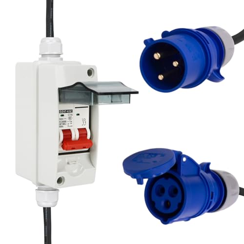 CEE Adapter 32A auf 16A 3P mit Phasenwender, CEE Starkstrom Adapter 32A Stecker auf 16A Kupplung mit Leitungsschutzschalter Verlängertes Kabel (Blau) CEE Adapter 32A auf 16A 3P mit Phasenwender, CEE Starkstrom Adapter 32A Stecker auf 16A Kupplung mit Leitungsschutzschalter Verlängertes Kabel (Blau) von IGTOPS