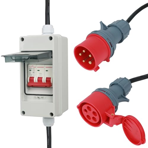 CEE Adapter 63A auf 32A, 400V 63A auf 32A mit Sicherung 32A, Kupplung Starkstrom, 5G4/5G6 5P CEE Stromadapter Stecker und Steckdose mit Leitungsschutzschalter von IGTOPS