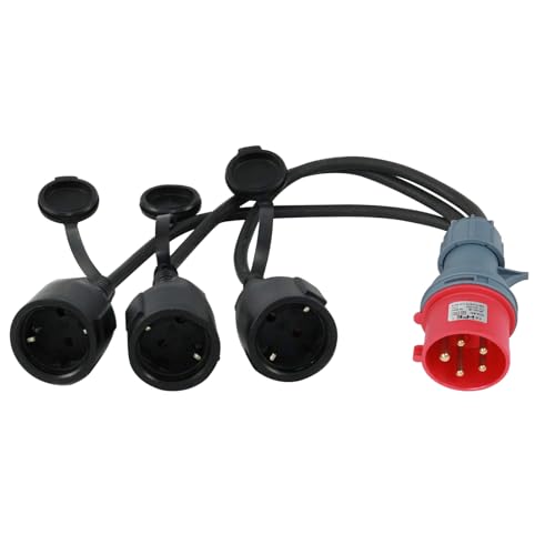 CEE Adapter Starkstrom 16A auf 32A 3G1.5 5P, 16A Stecker auf 3X 230V Kupplung, mit Gummikabel, Rot CEE Steckdose, Wasserdichte Steckdose von IGTOPS
