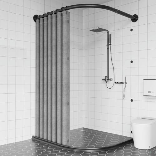 3PCS U-Form Duschvorhangstange Teleskop Duschstange Mit Magnetischem Vorhang&Duschwasserstop,Duschvorhangwinkelstangen für Duschkabine Umkleidekabine Duschvorhang,Ohne Bohren Duschvorhangschiene von IGTOPS